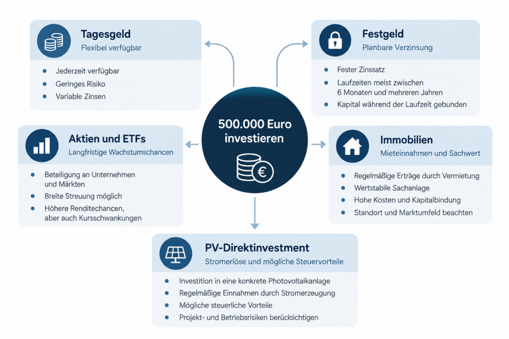 Schaubild zu 500.000 Euro investieren: Geldanlagen im Vergleich